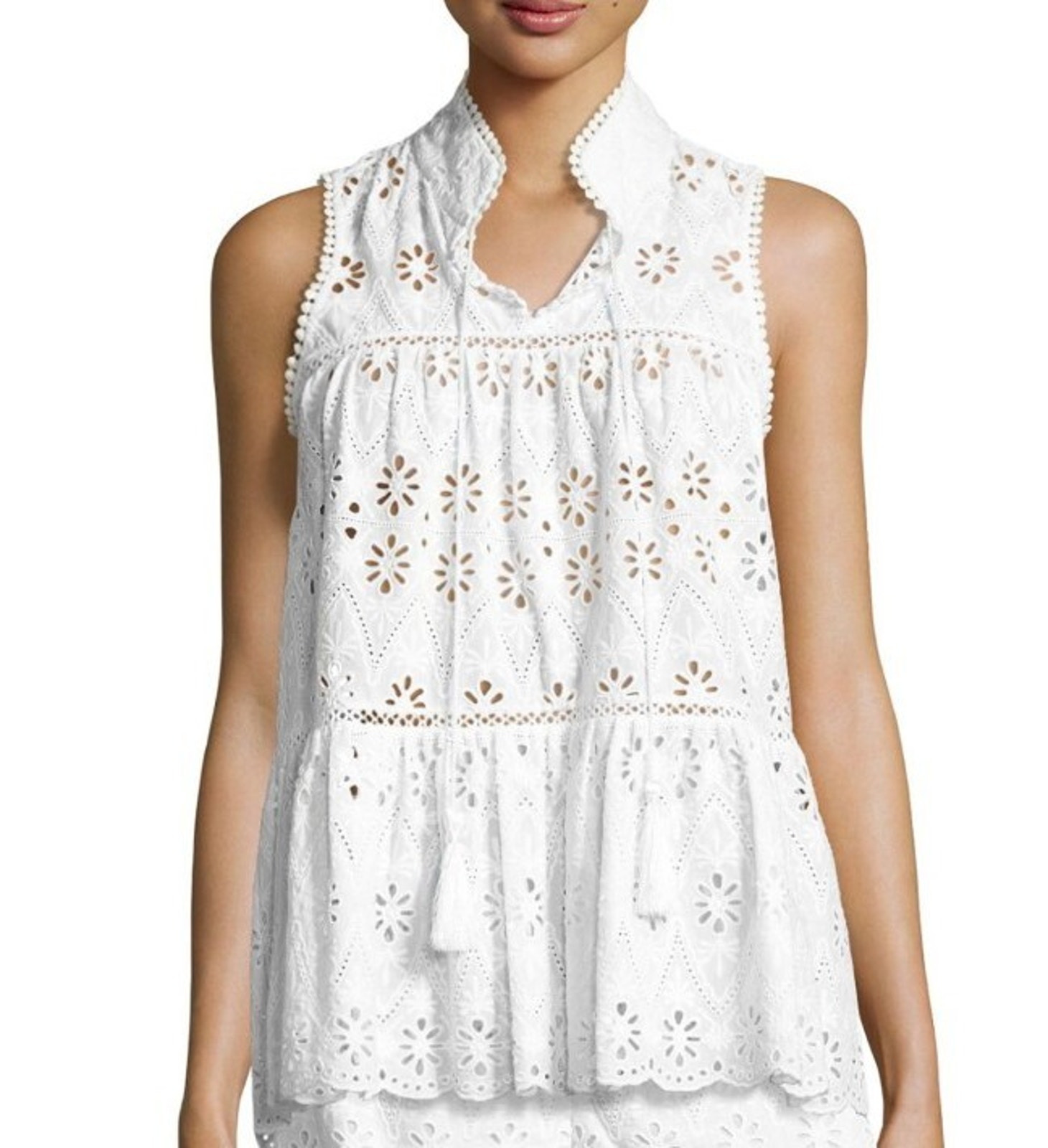 Kate Spade Sleeveless Floral Eyelet Cutout Tassel Top White Size Xs A001973